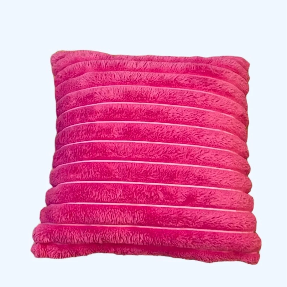 Set 2 Pink Throw Pillows Faux Fur Ribbed Soft Home Bed Decor